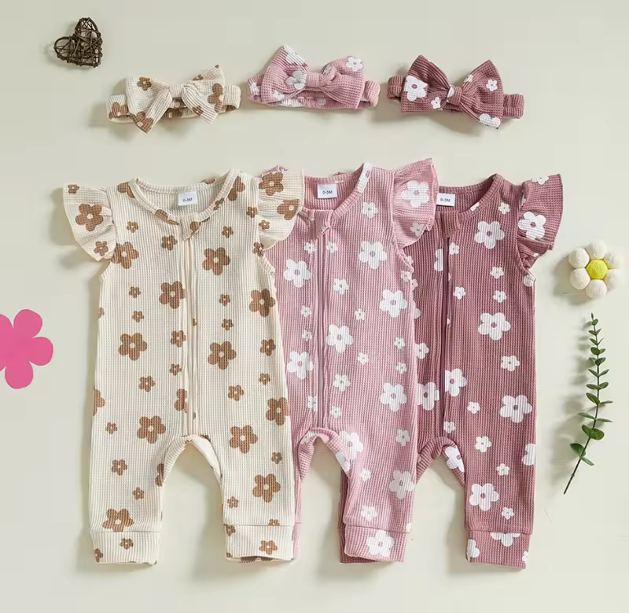 Sort Sleeve Ruffle Romper with Headband