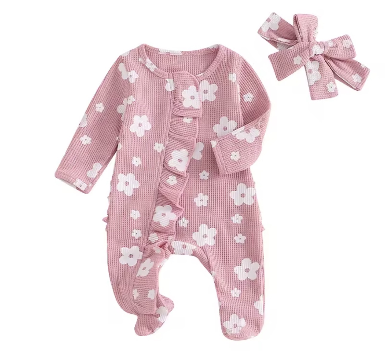 Pink Floral Baby Romper Set