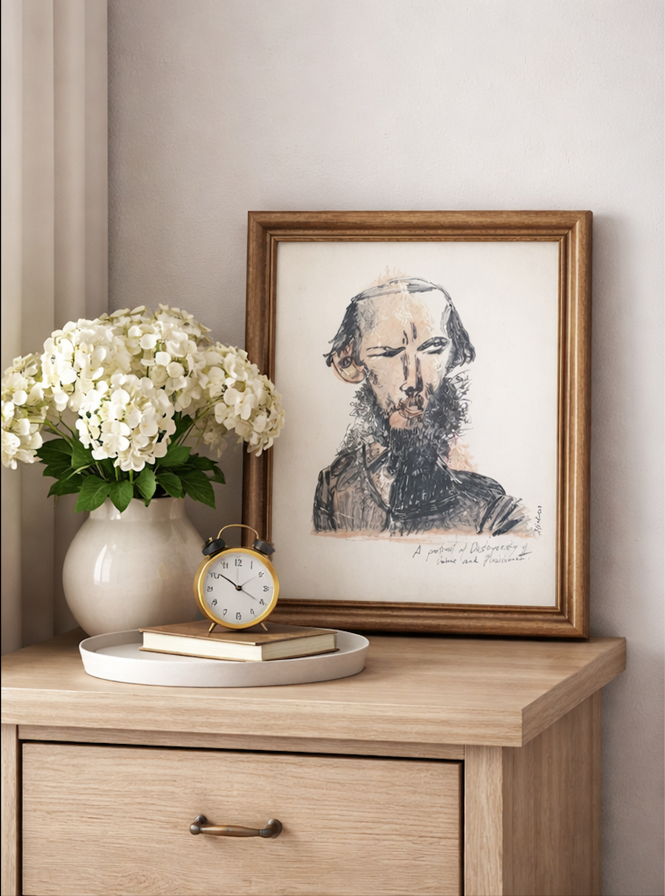 Dibujo Dostoyevski - Caricatura original tinta