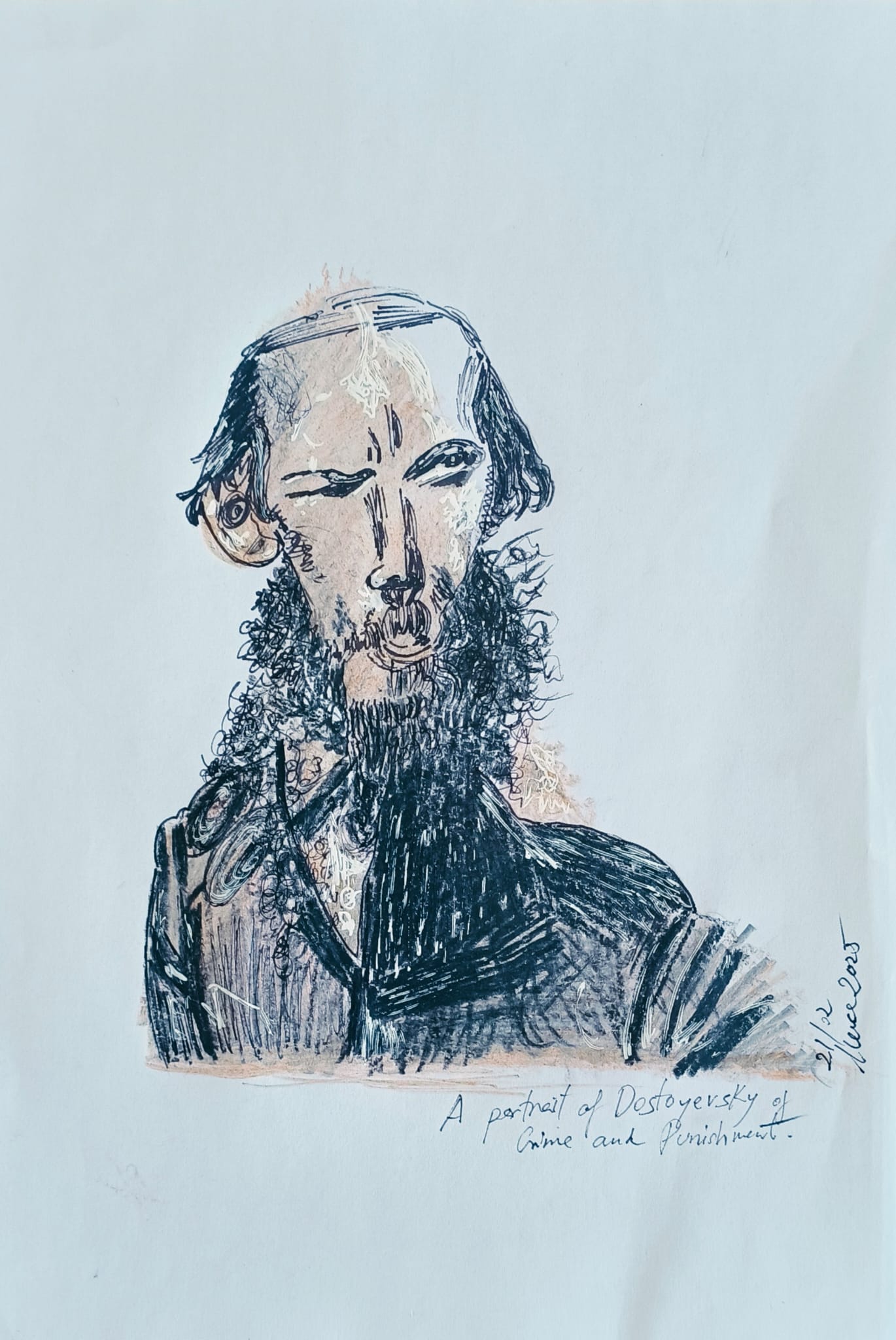 Dibujo Dostoyevski - Caricatura original tinta