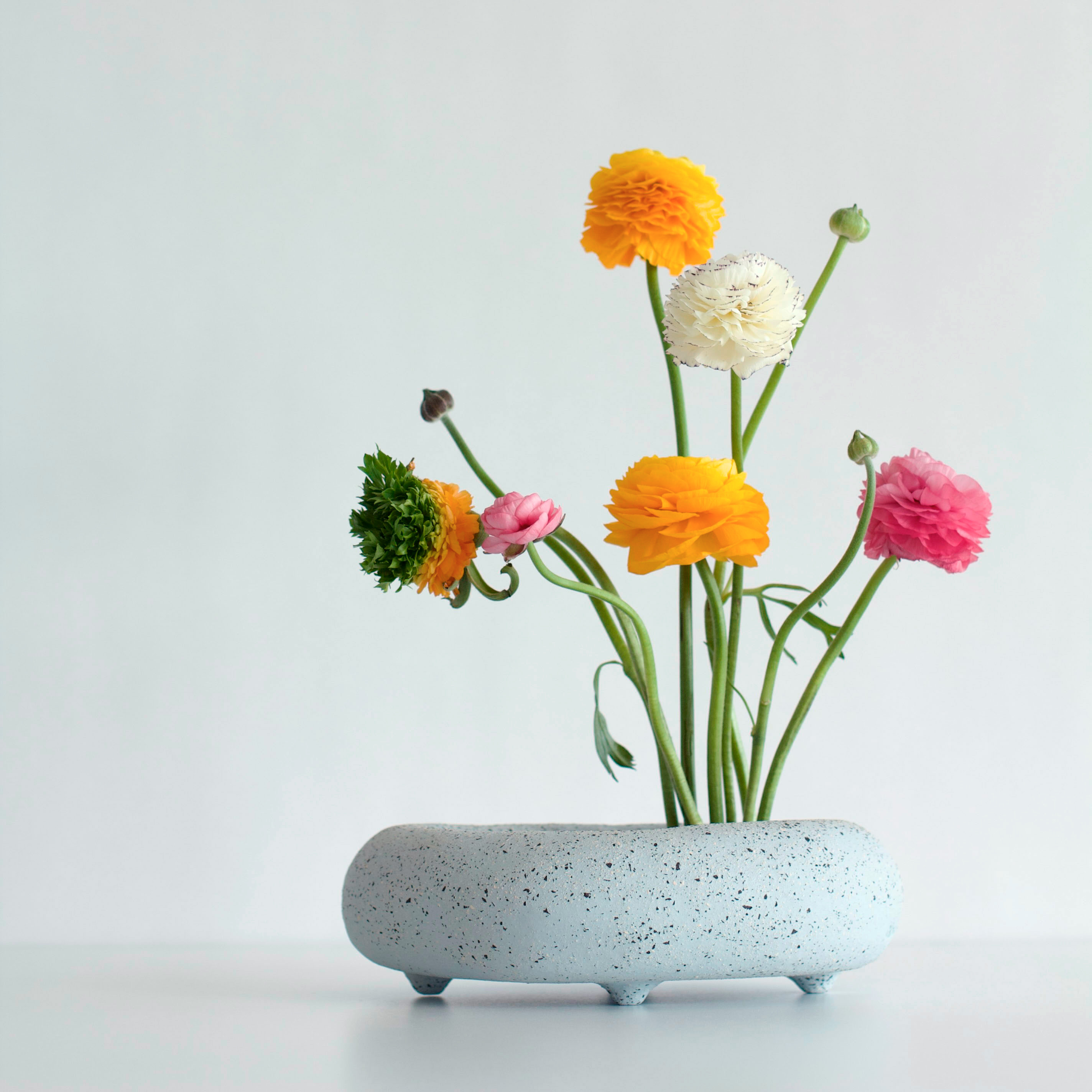 Shallow sky blue ikebana vase