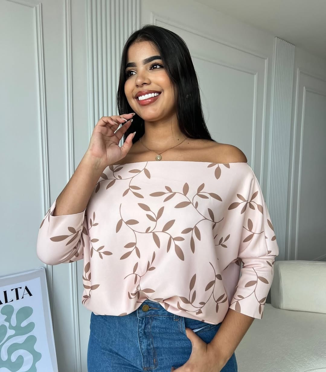 Blusa de manga larga con estampado de hojas