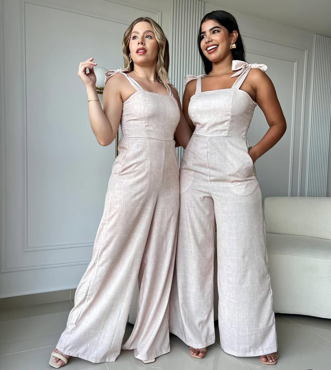 Enterizo largo de lino beige