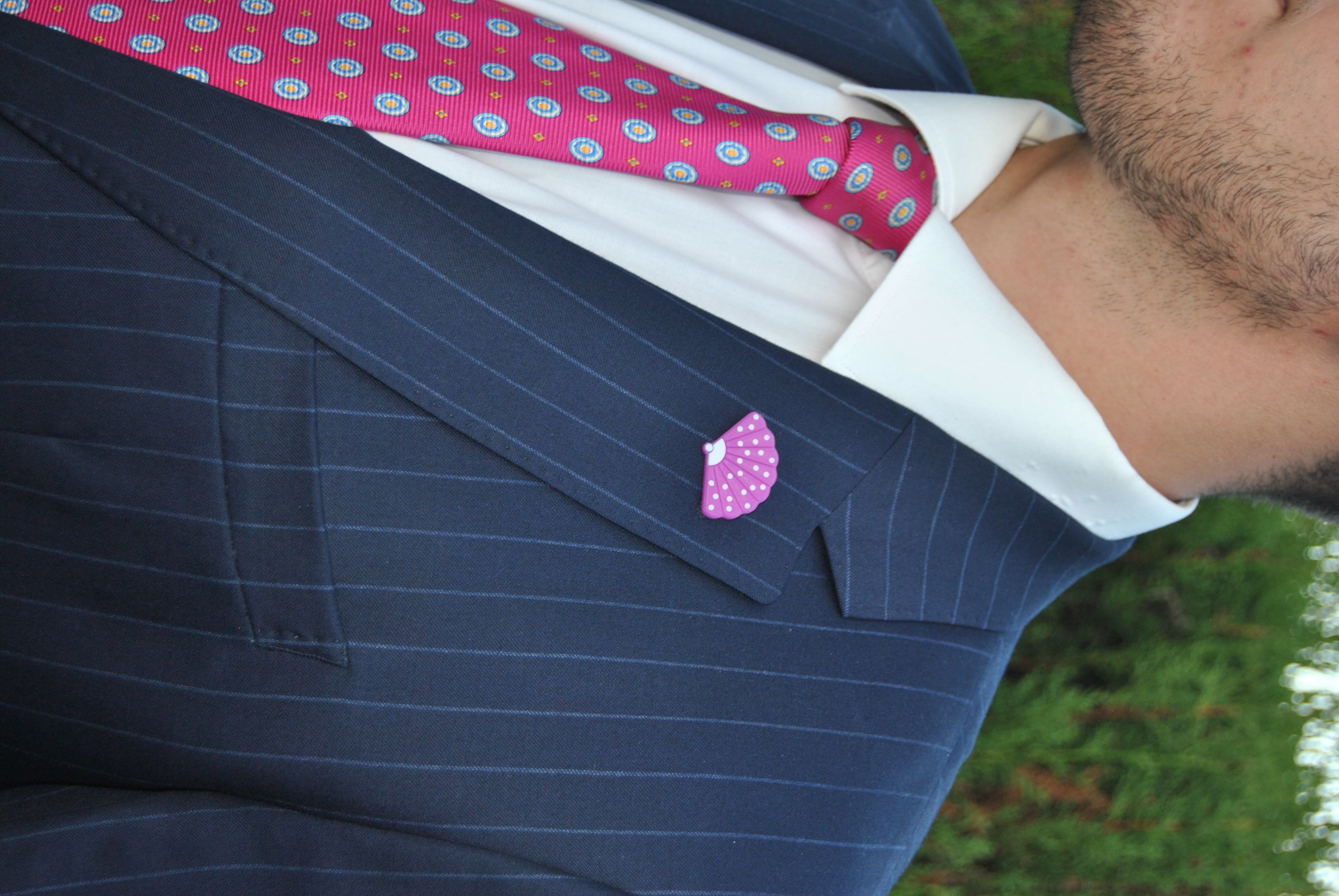 Abanico – Fucsia con lunares blancos