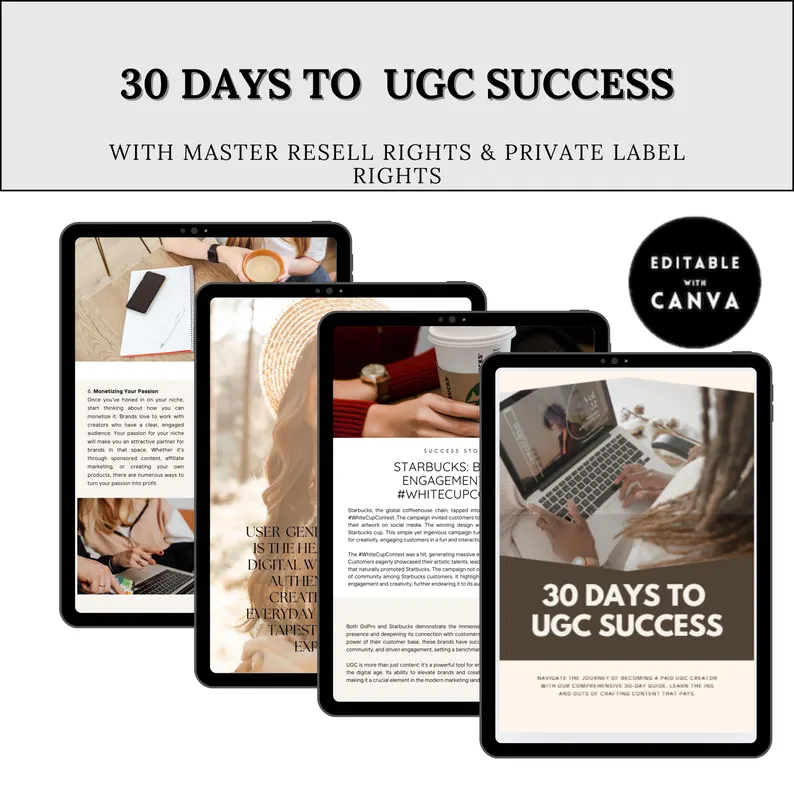 UGC Creator PLR eBook | Canva Editable Template | User Generated Content Guide | Social Media Growth & Side Hustle Digital Product