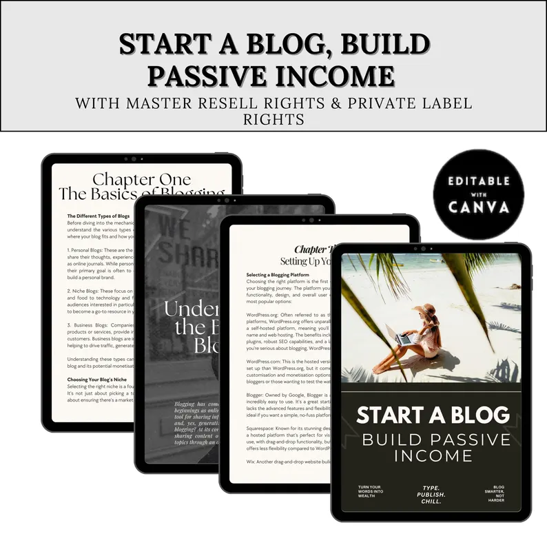 Passive Income PLR eBook | Editable Canva Template | Blogging, SEO & Affiliate Marketing Guide | Digital Product for Resale
