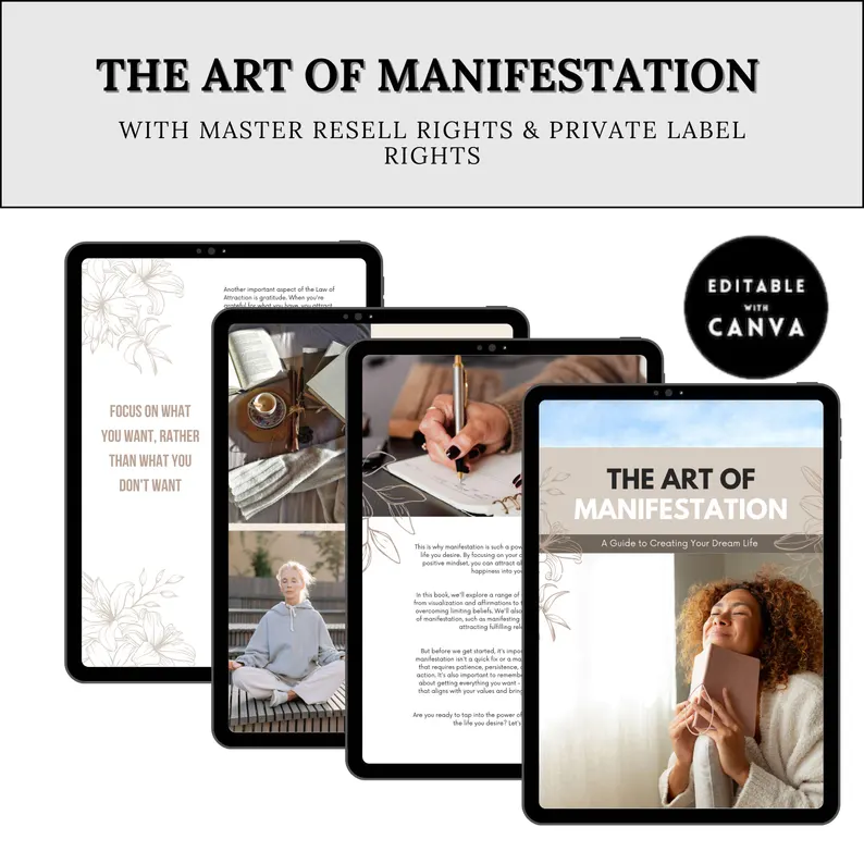 Manifestation PLR eBook | Law of Attraction Canva Template | Mindset & Affirmation Journal | Spiritual Growth and Abundance Guide