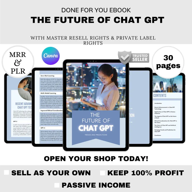 ChatGPT AI PLR eBook | Editable Canva Template | Future of AI & Business Tools Guide | Resell Rights Digital Product for Entrepreneurs