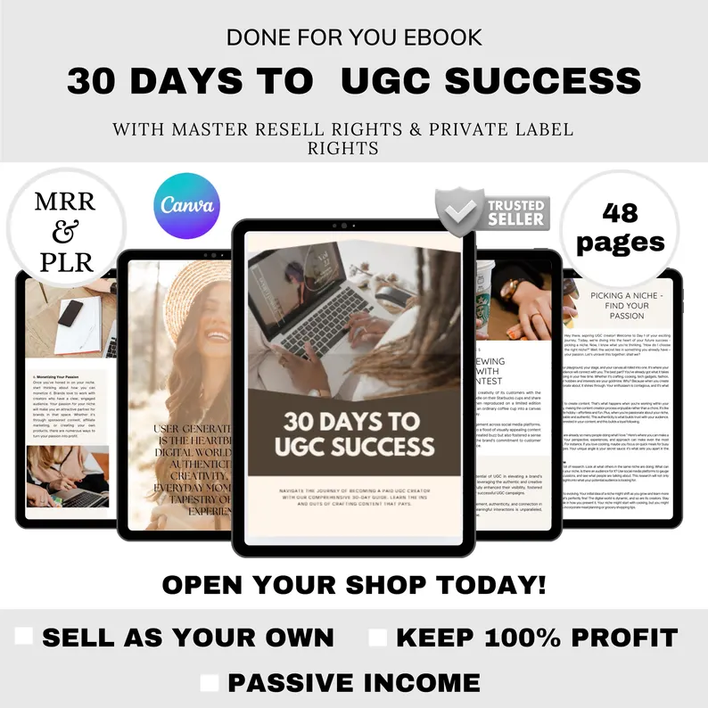 UGC Creator PLR eBook | Canva Editable Template | User Generated Content Guide | Social Media Growth & Side Hustle Digital Product