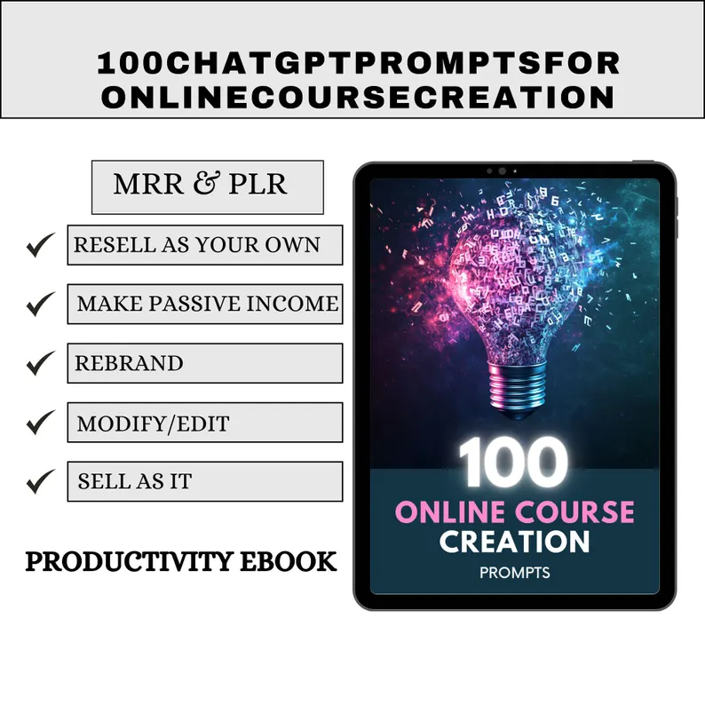 Course Creation PLR eBook | Editable Canva Template | ChatGPT Prompts, Online Learning & Digital Marketing Guide | Resell Rights Product