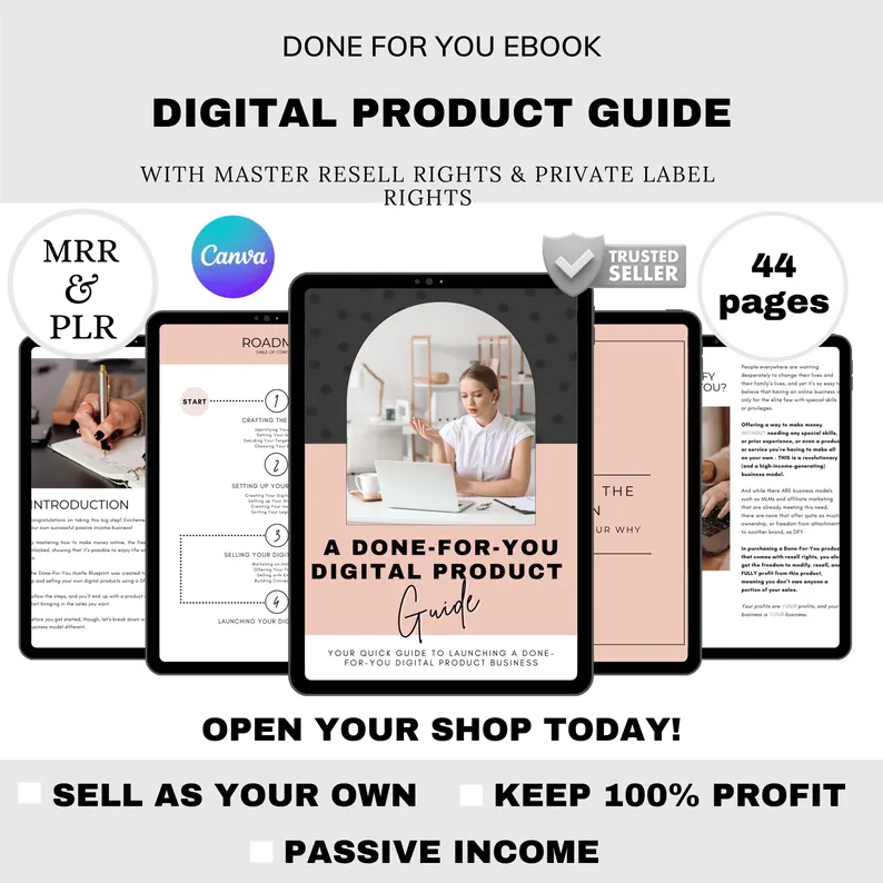 PLR Canva eBook | Editable Digital Product Template | Passive Income Online Business Guide | Resell & Make Money Online Side Hustle