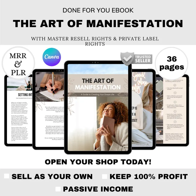 Manifestation PLR eBook | Law of Attraction Canva Template | Mindset & Affirmation Journal | Spiritual Growth and Abundance Guide
