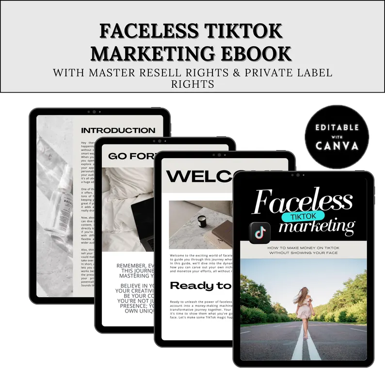 TikTok Marketing PLR eBook | Faceless TikTok Canva Template | Social Media Growth & Monetization Guide | Affiliate, Passive Income Strategy