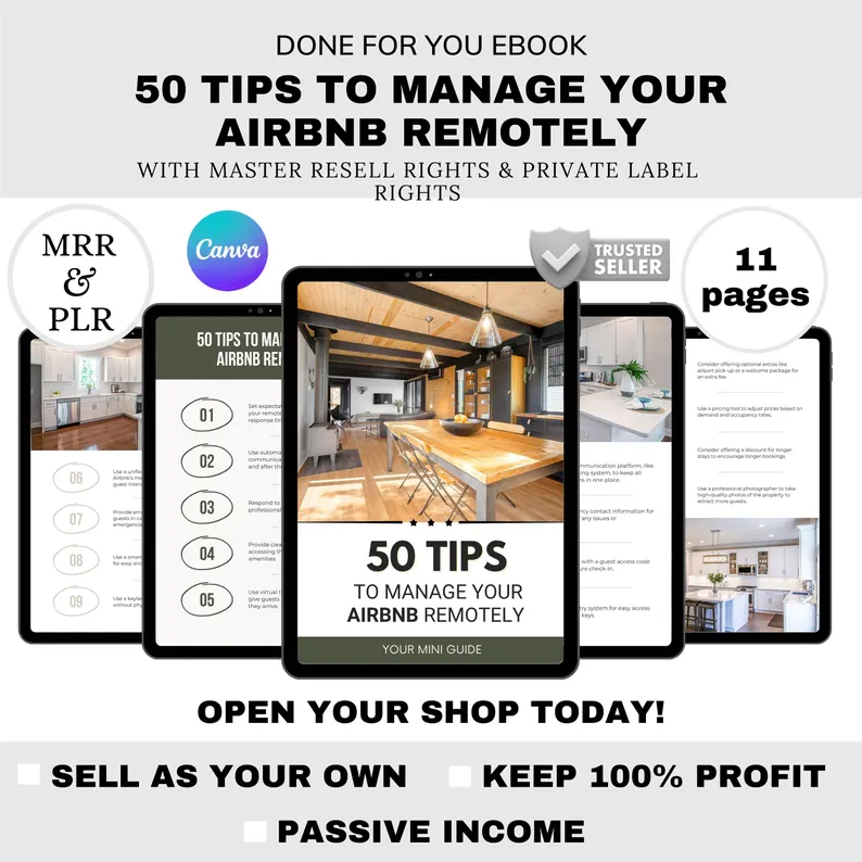 Airbnb Hosting PLR eBook | Editable Canva Template | Vacation Rental Guide | Property Management & Passive Income Digital Product