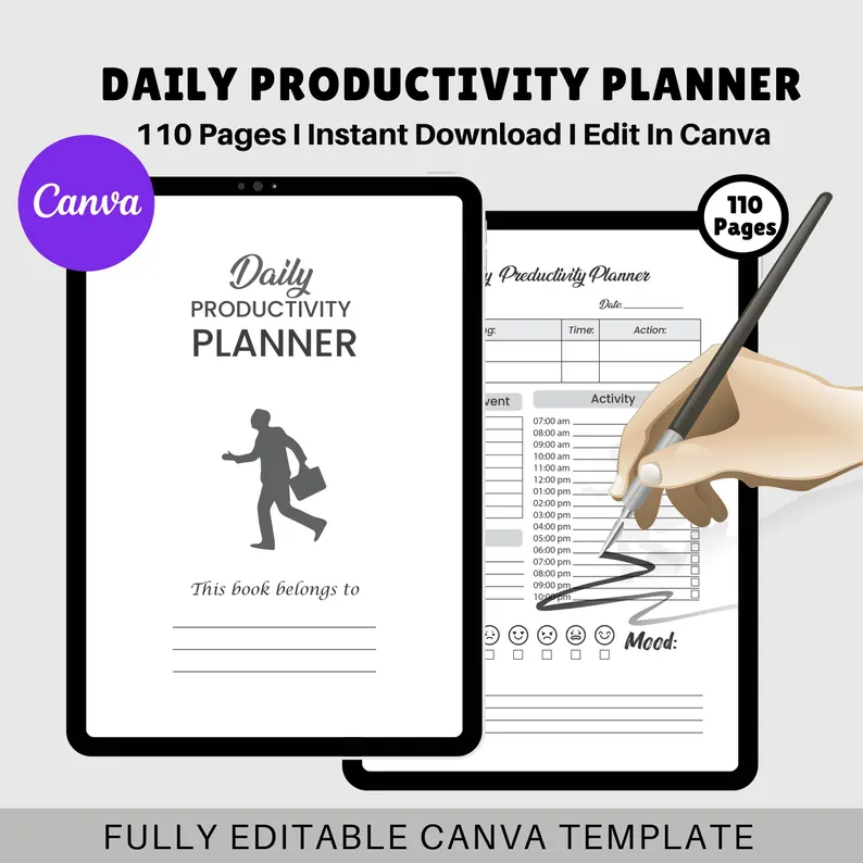 KDP Interior Daily Productivity Planner | Activity Journal, Tracker and Logbook | To-Do List & Schedule Planner | Printable Notebook PDF
