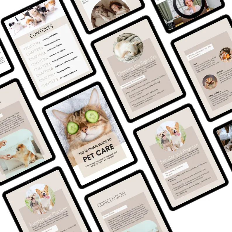 Pet Care PLR eBook | Editable Canva Template | Dog & Cat Care Guide | Pet Health, Nutrition Training Tips | Digital Lead Magnet for Resale