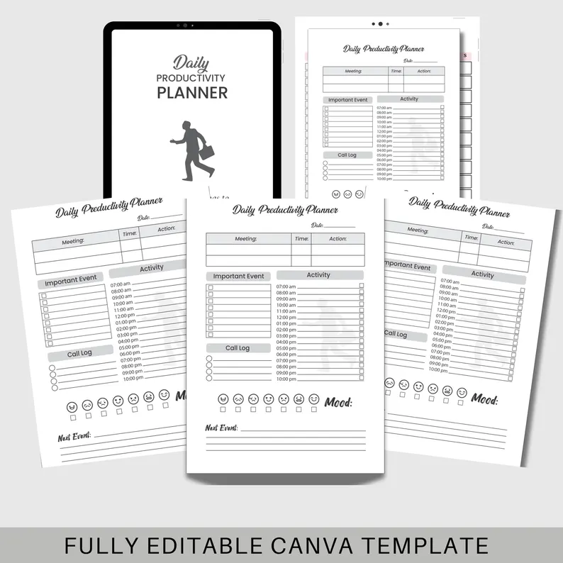 KDP Interior Daily Productivity Planner | Activity Journal, Tracker and Logbook | To-Do List & Schedule Planner | Printable Notebook PDF