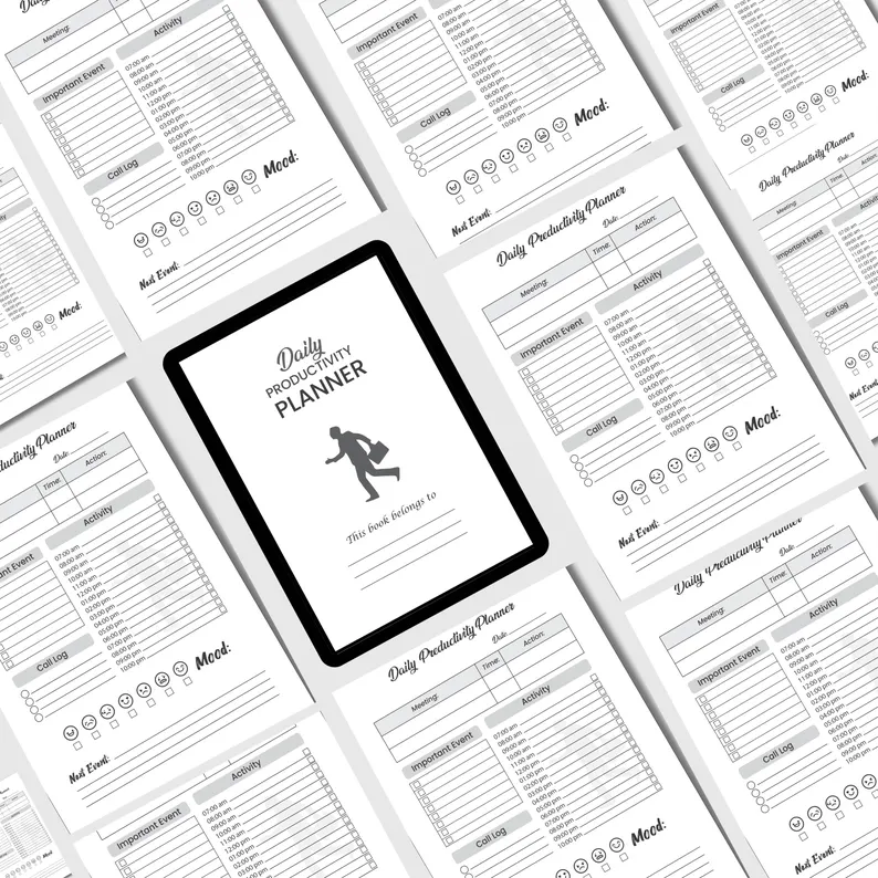 KDP Interior Daily Productivity Planner | Activity Journal, Tracker and Logbook | To-Do List & Schedule Planner | Printable Notebook PDF