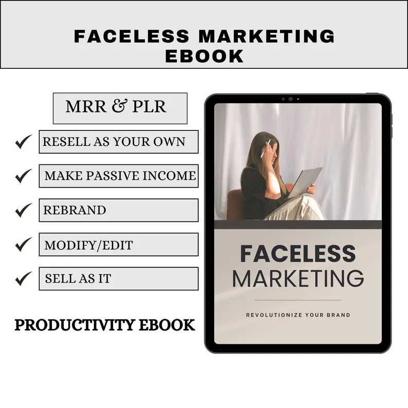 Faceless Marketing PLR eBook | Canva Editable Template | Instagram Reels & Social Media Growth Guide | Digital Download with Resell Rights