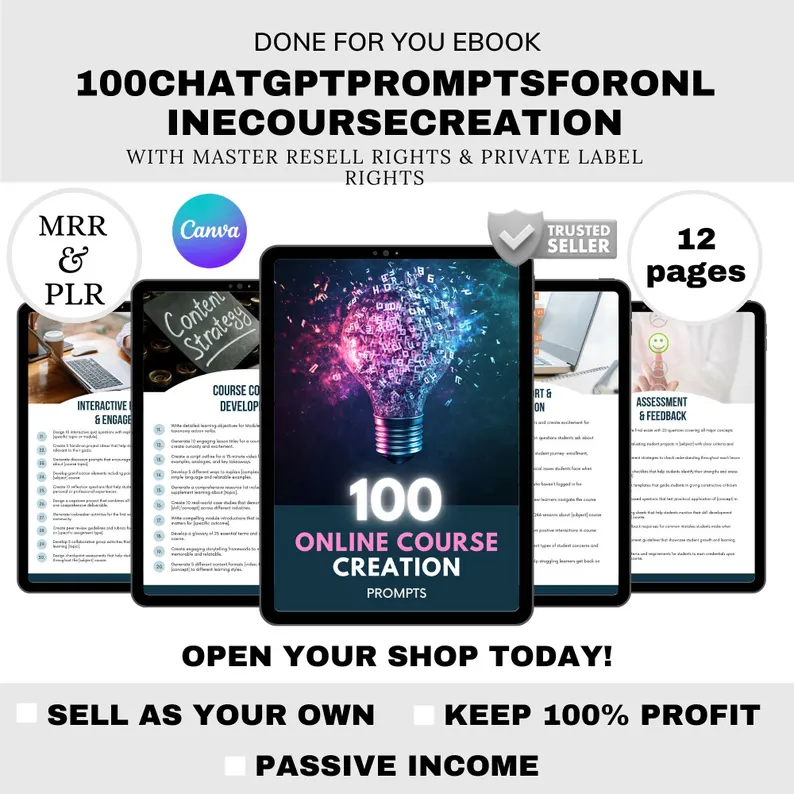 Course Creation PLR eBook | Editable Canva Template | ChatGPT Prompts, Online Learning & Digital Marketing Guide | Resell Rights Product