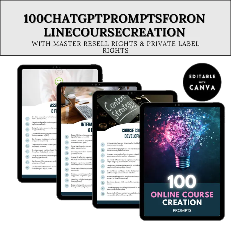 Course Creation PLR eBook | Editable Canva Template | ChatGPT Prompts, Online Learning & Digital Marketing Guide | Resell Rights Product