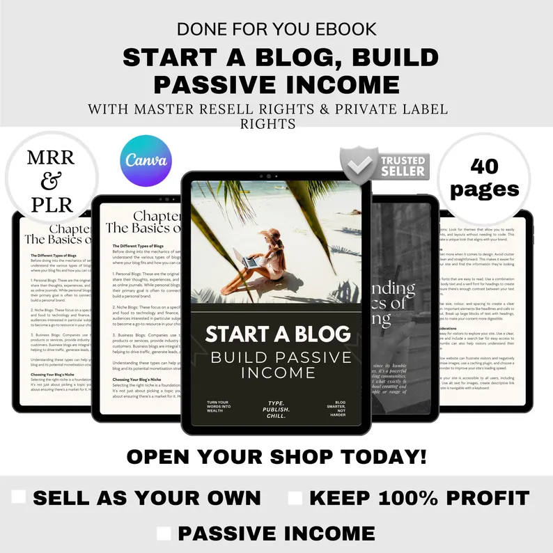 Passive Income PLR eBook | Editable Canva Template | Blogging, SEO & Affiliate Marketing Guide | Digital Product for Resale