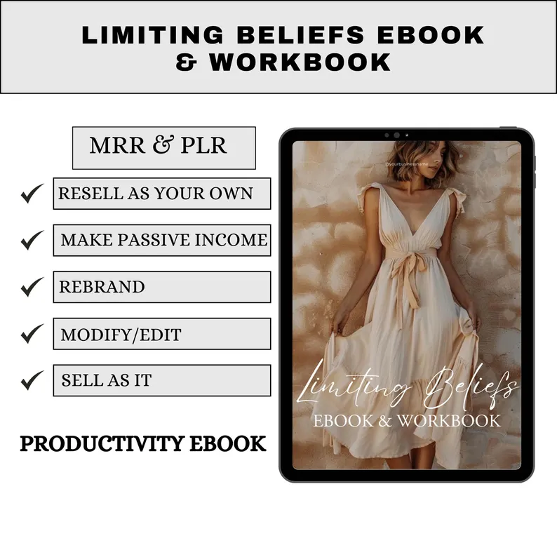Coaching PLR eBook & Workbook | Editable Canva Template | Mindset and Limiting Beliefs Guide | Self-Help and Mental Wellness Digital Product