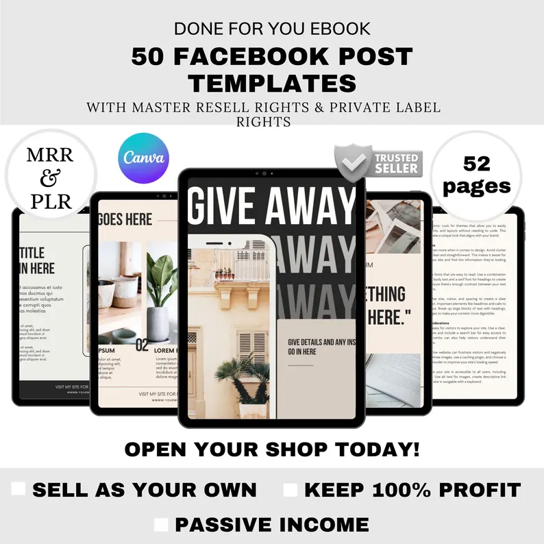 Facebook Post Templates PLR | Editable Canva Templates | Social Media Marketing Content Ideas | Digital Product for Entrepreneurs