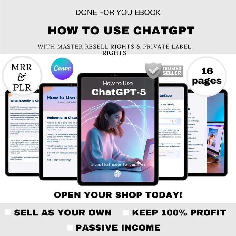 ChatGPT AI PLR eBook | Editable Canva Template | Beginner’s AI Guide & Tutorial | Digital Download with Resell Rights for Online Business