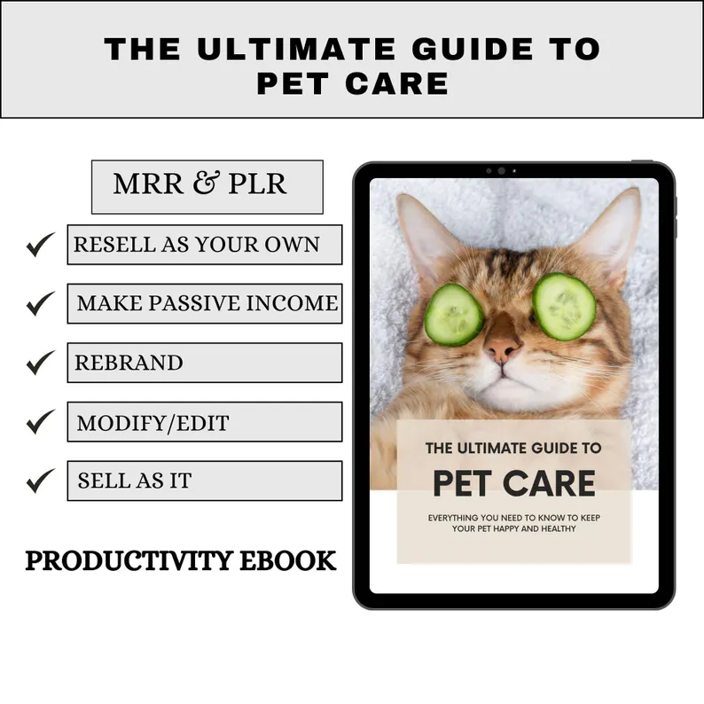 Pet Care PLR eBook | Editable Canva Template | Dog & Cat Care Guide | Pet Health, Nutrition Training Tips | Digital Lead Magnet for Resale