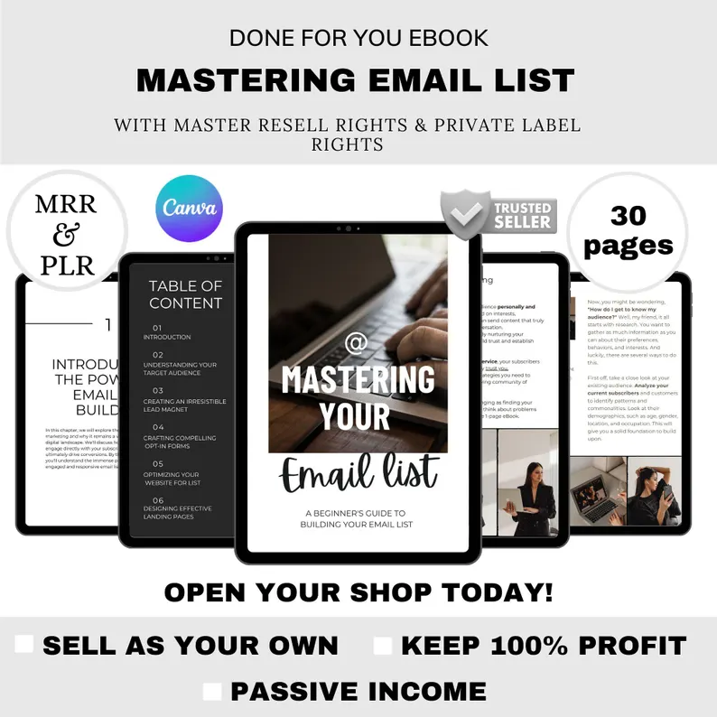 Email List Building PLR eBook | Canva Editable Template | Email Marketing & Lead Generation Guide | Digital Product for Resale PDF