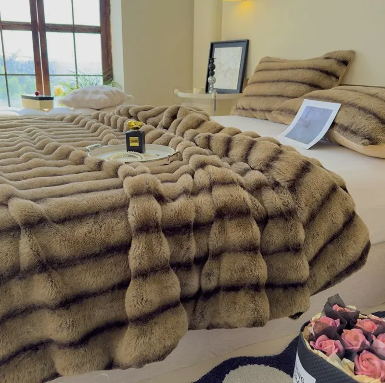 Striped Faux Fur Blanket