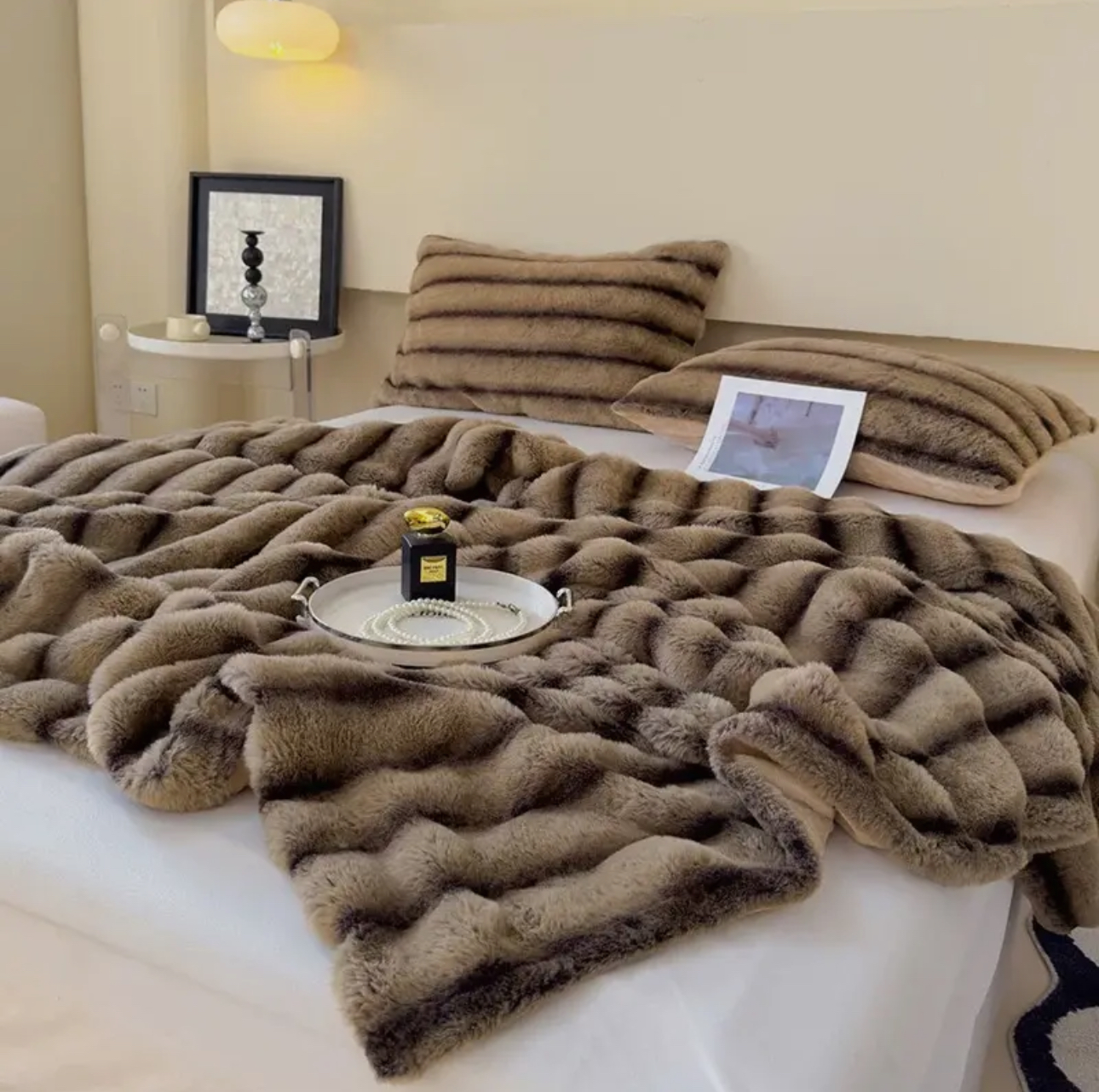 Striped Faux Fur Blanket