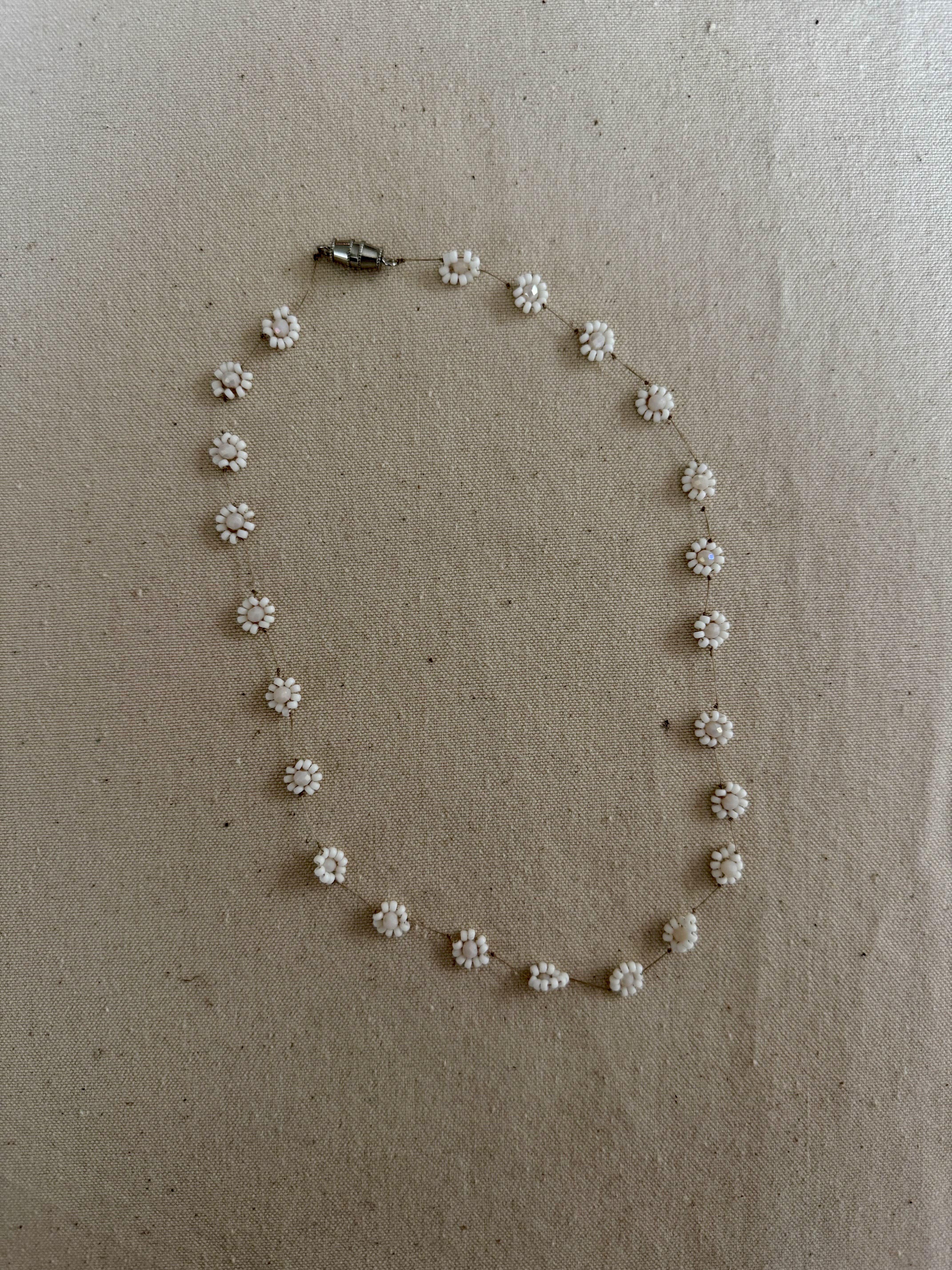 White Beaded Floral Necklace