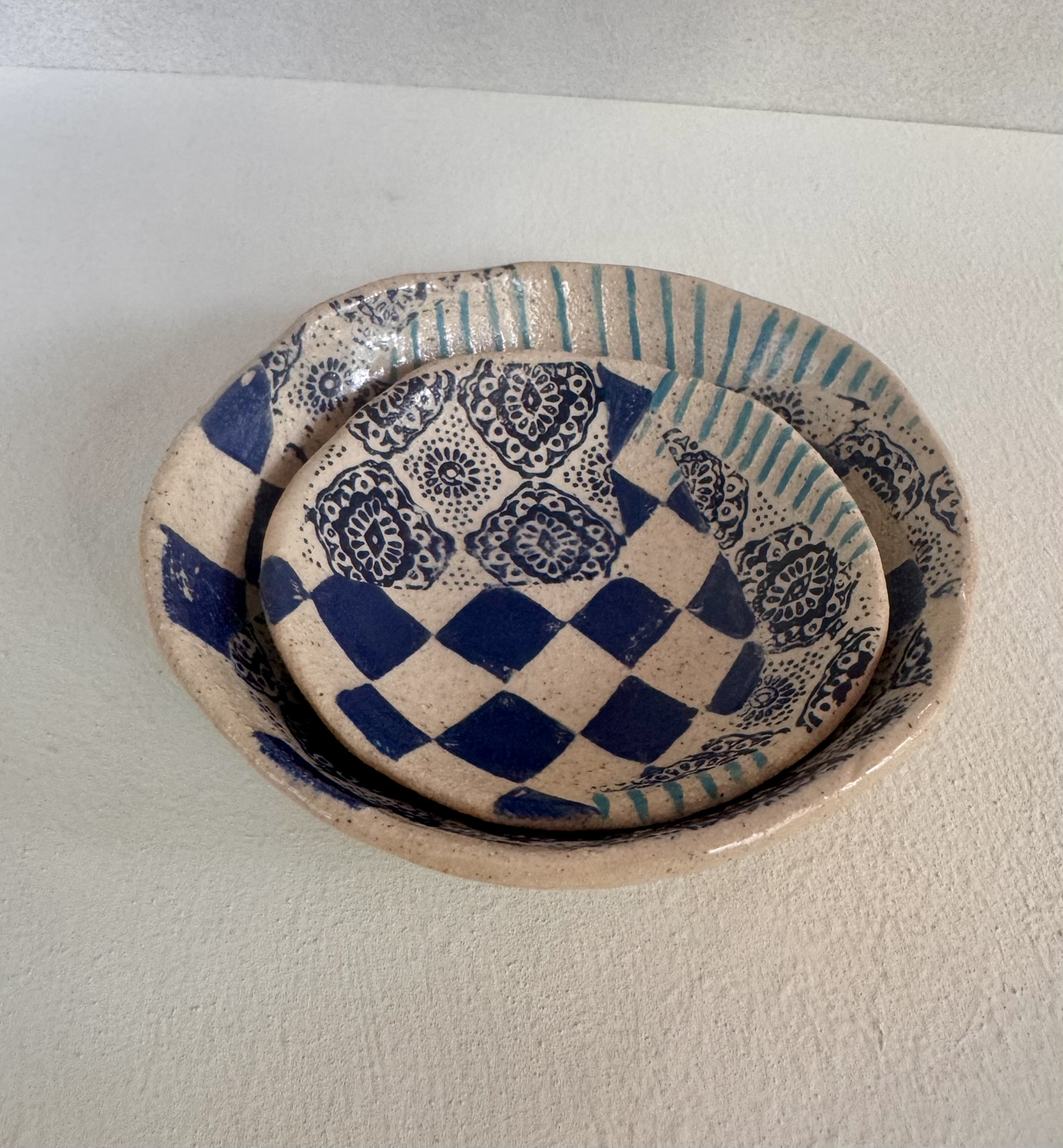 Blue Checkered Bowl Set