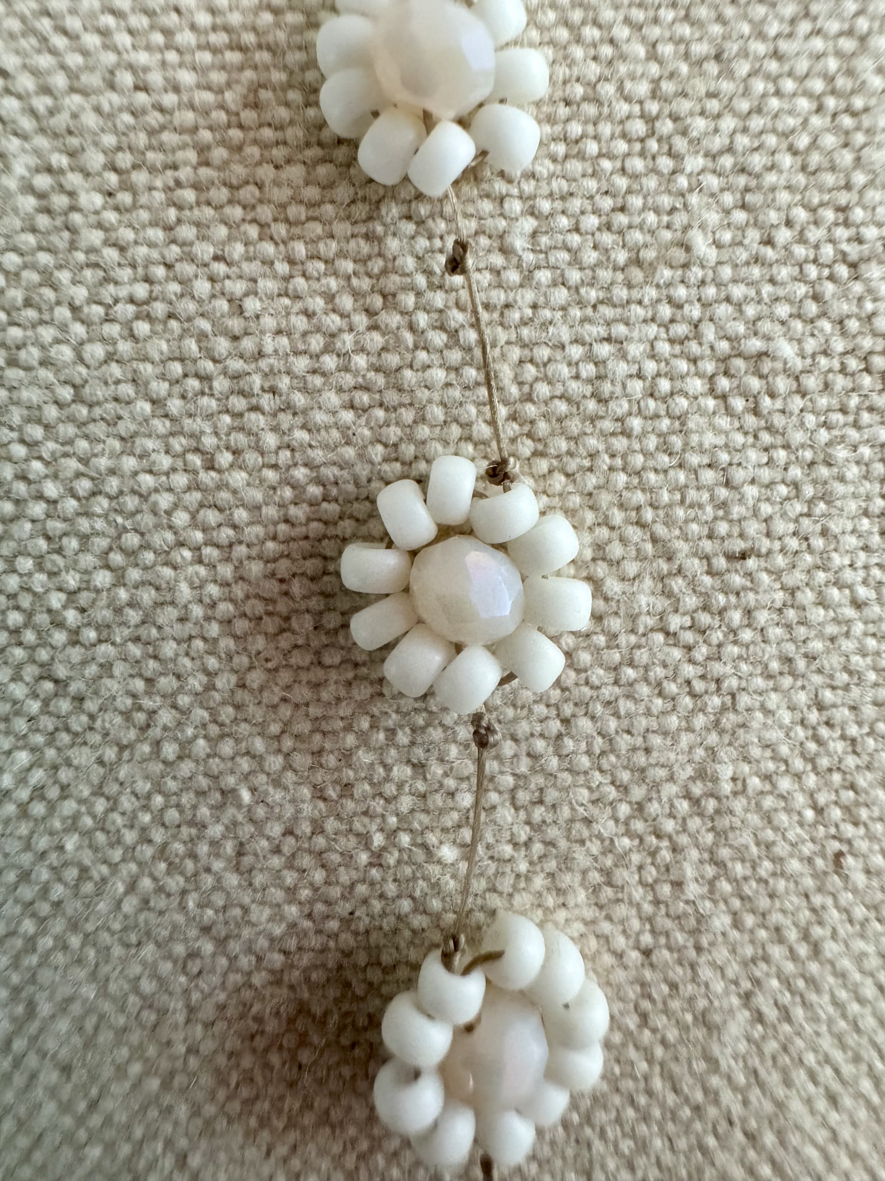 White Beaded Floral Necklace