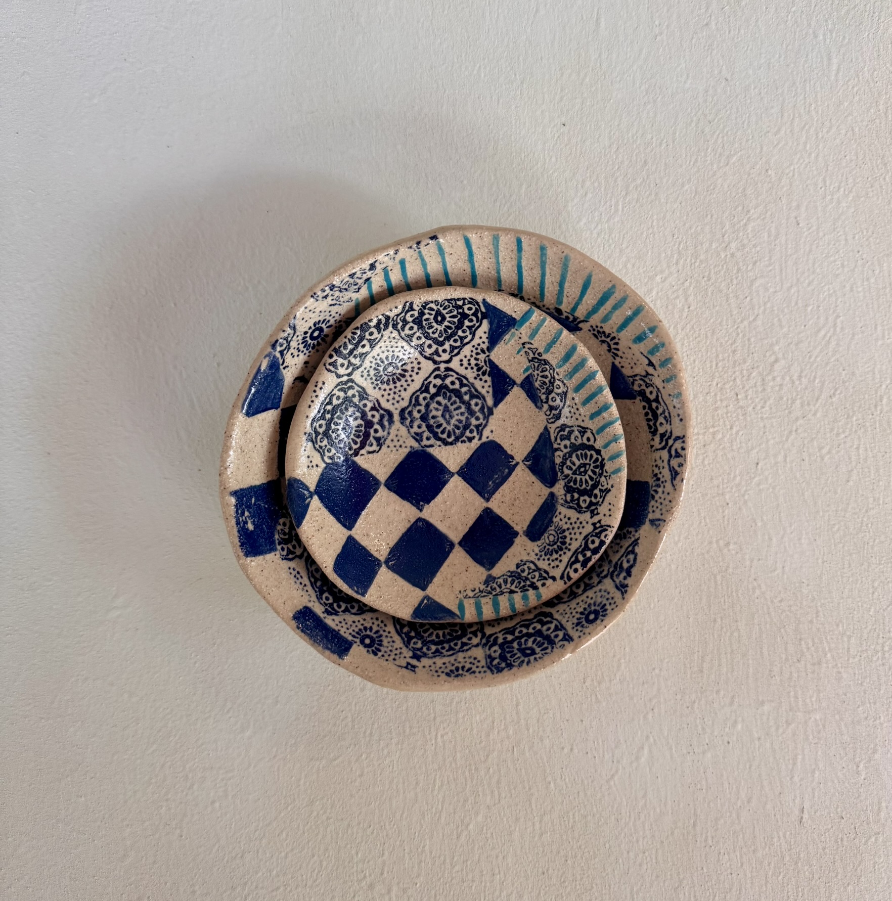 Blue Checkered Bowl Set