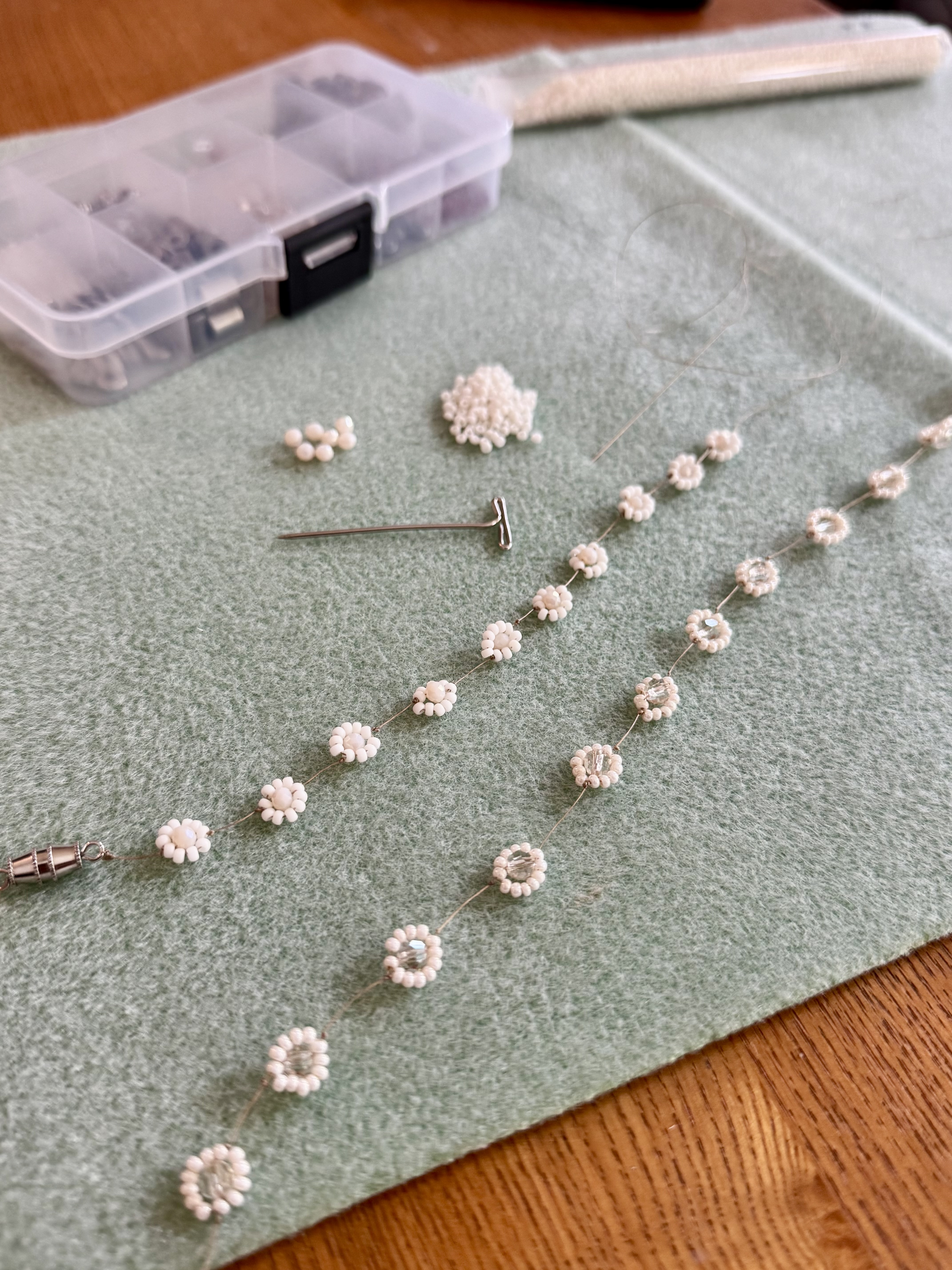 White Beaded Floral Necklace