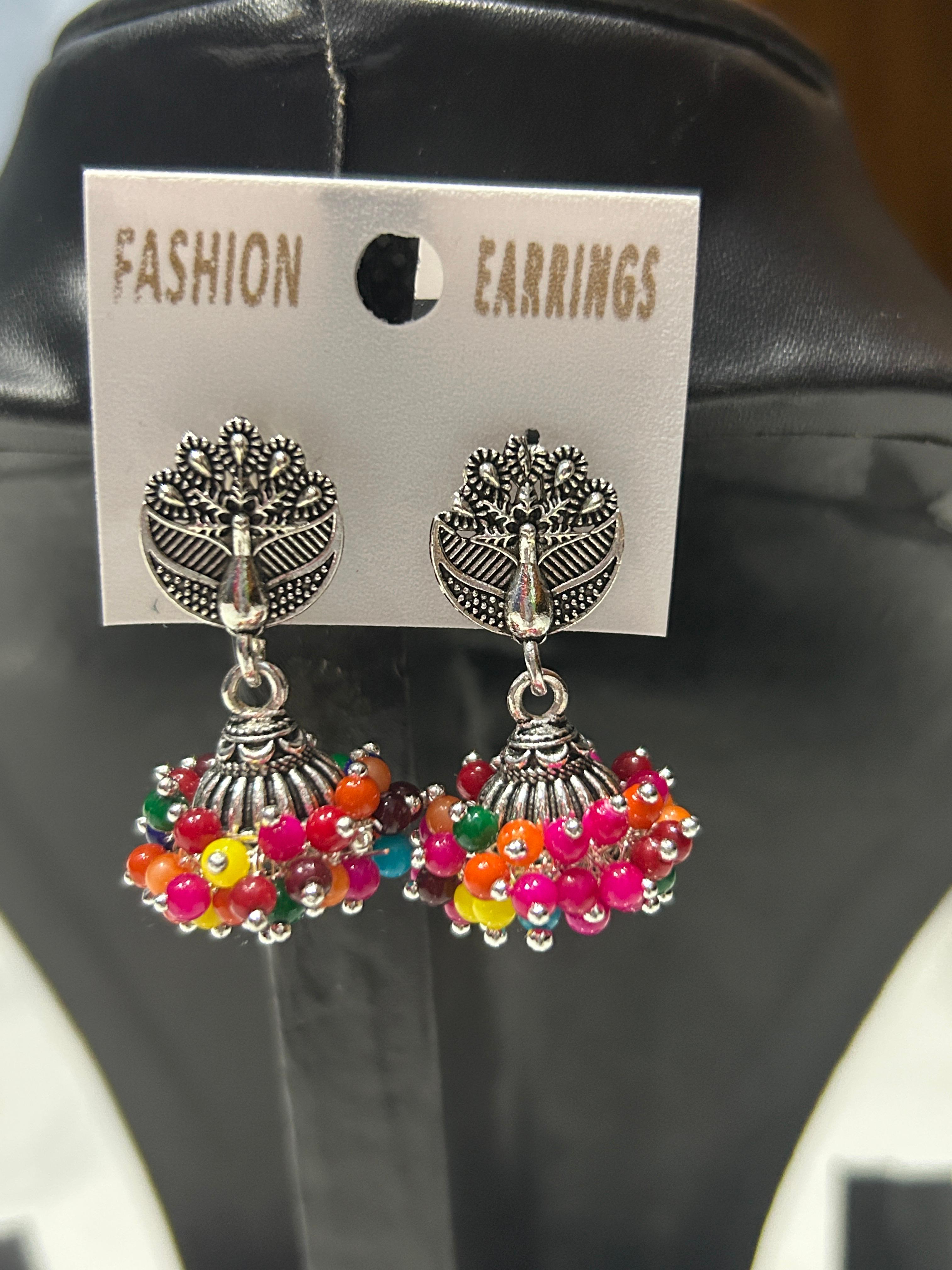 Silver Plated Colorful Beaded Earrings