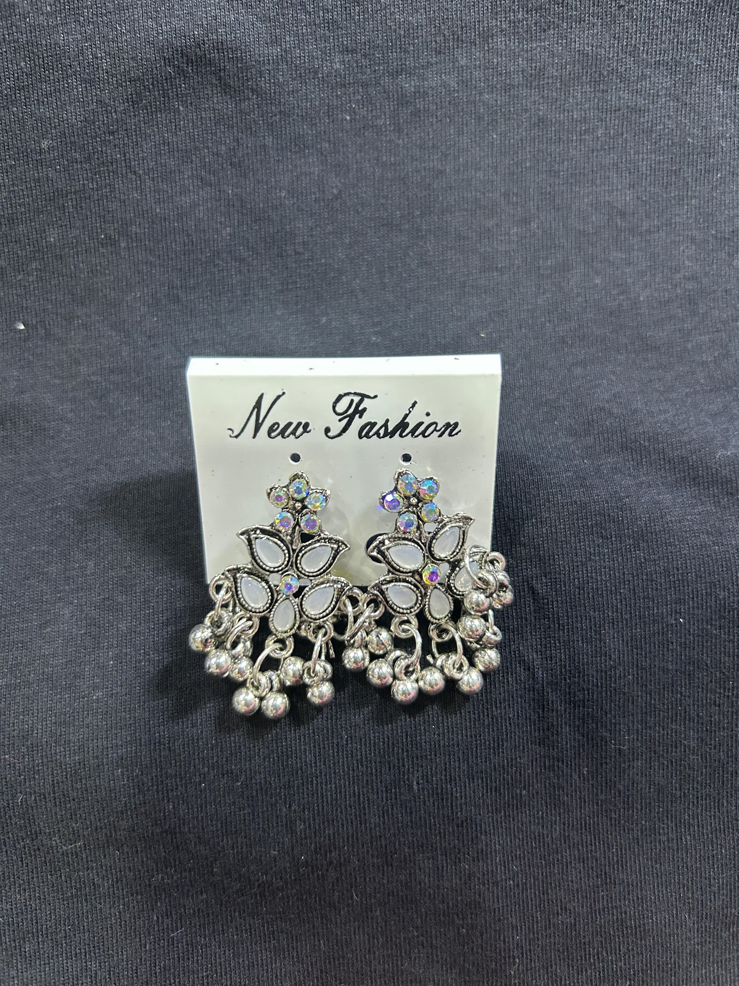 Silver-toned floral earrings