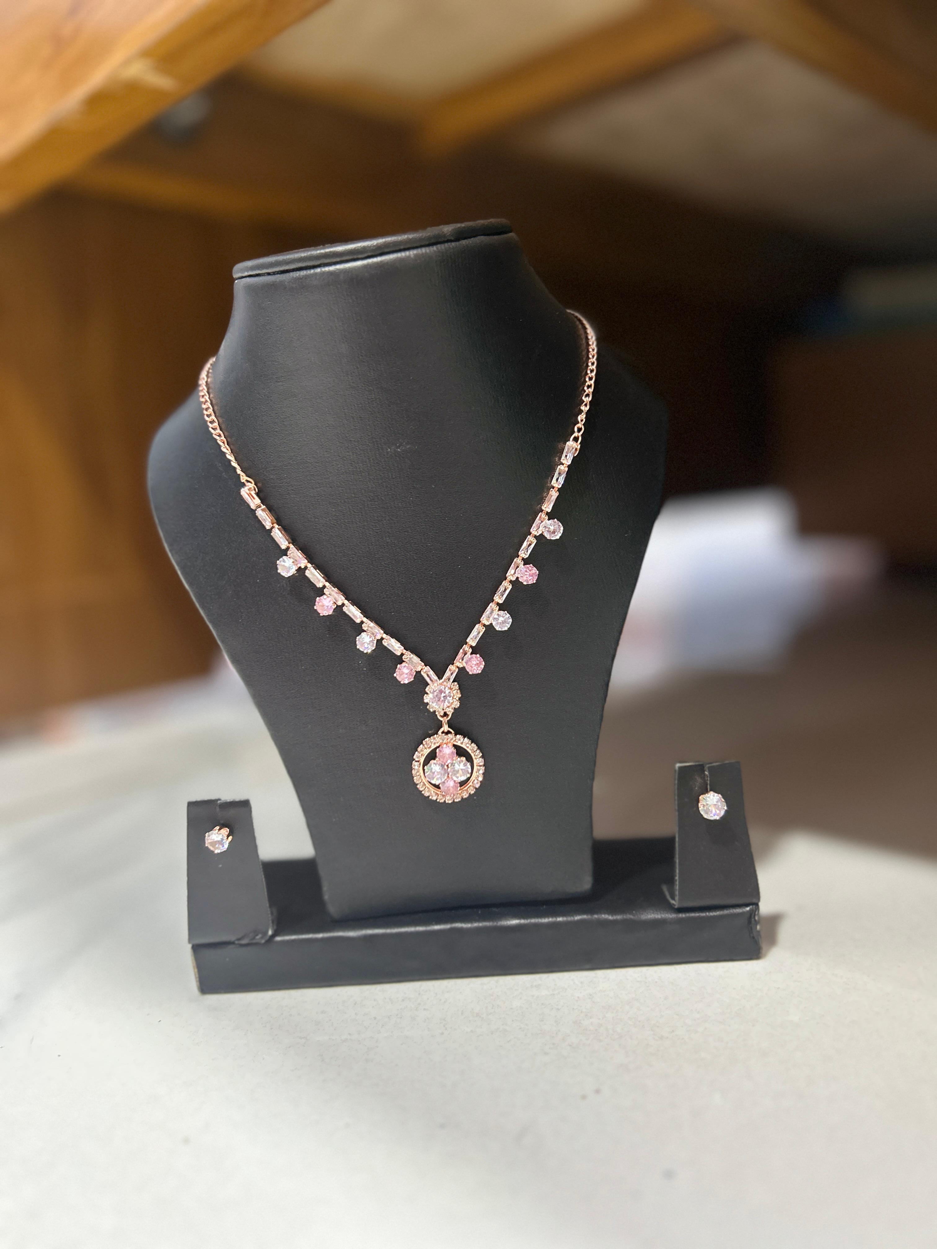 Elegant Pink Stone Necklace Set