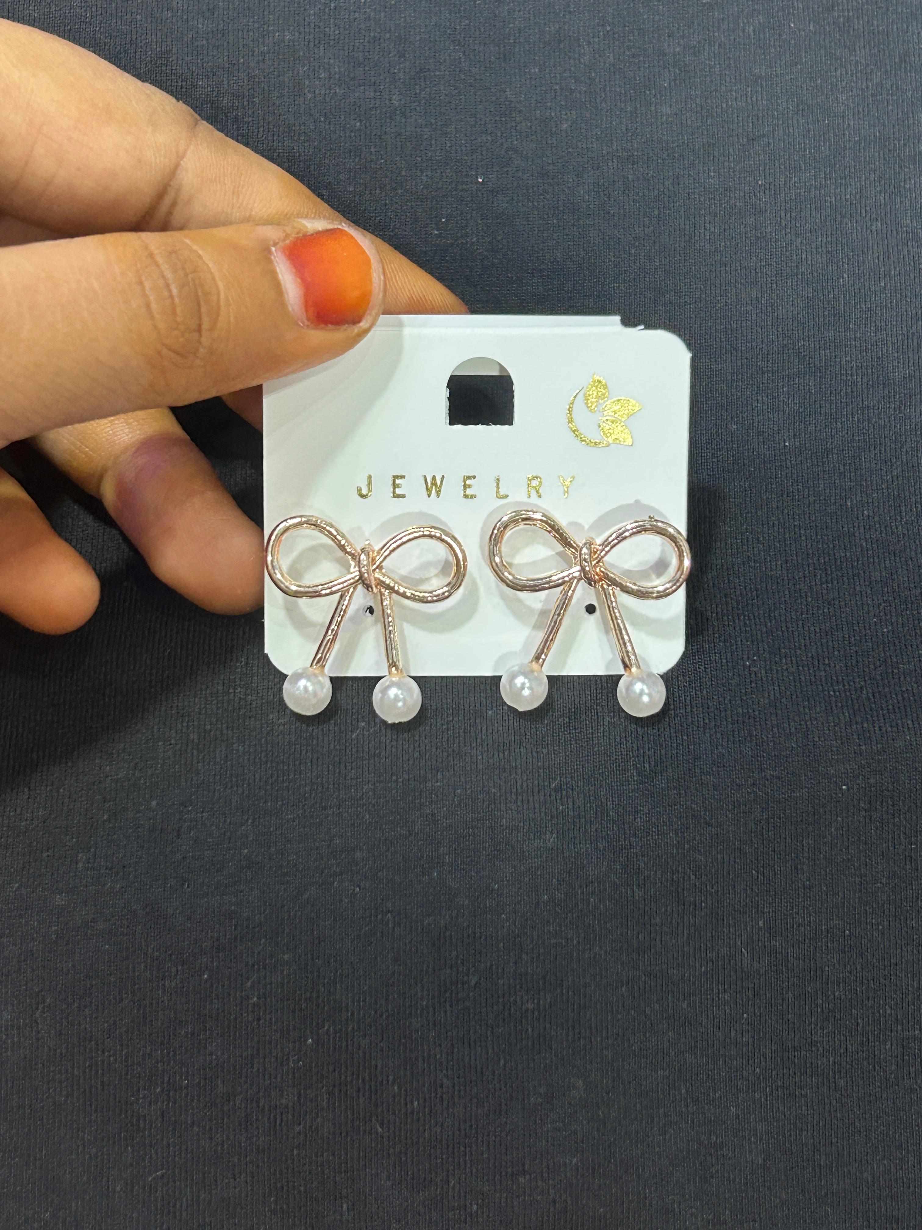 Bow Knot Pearl Earrings