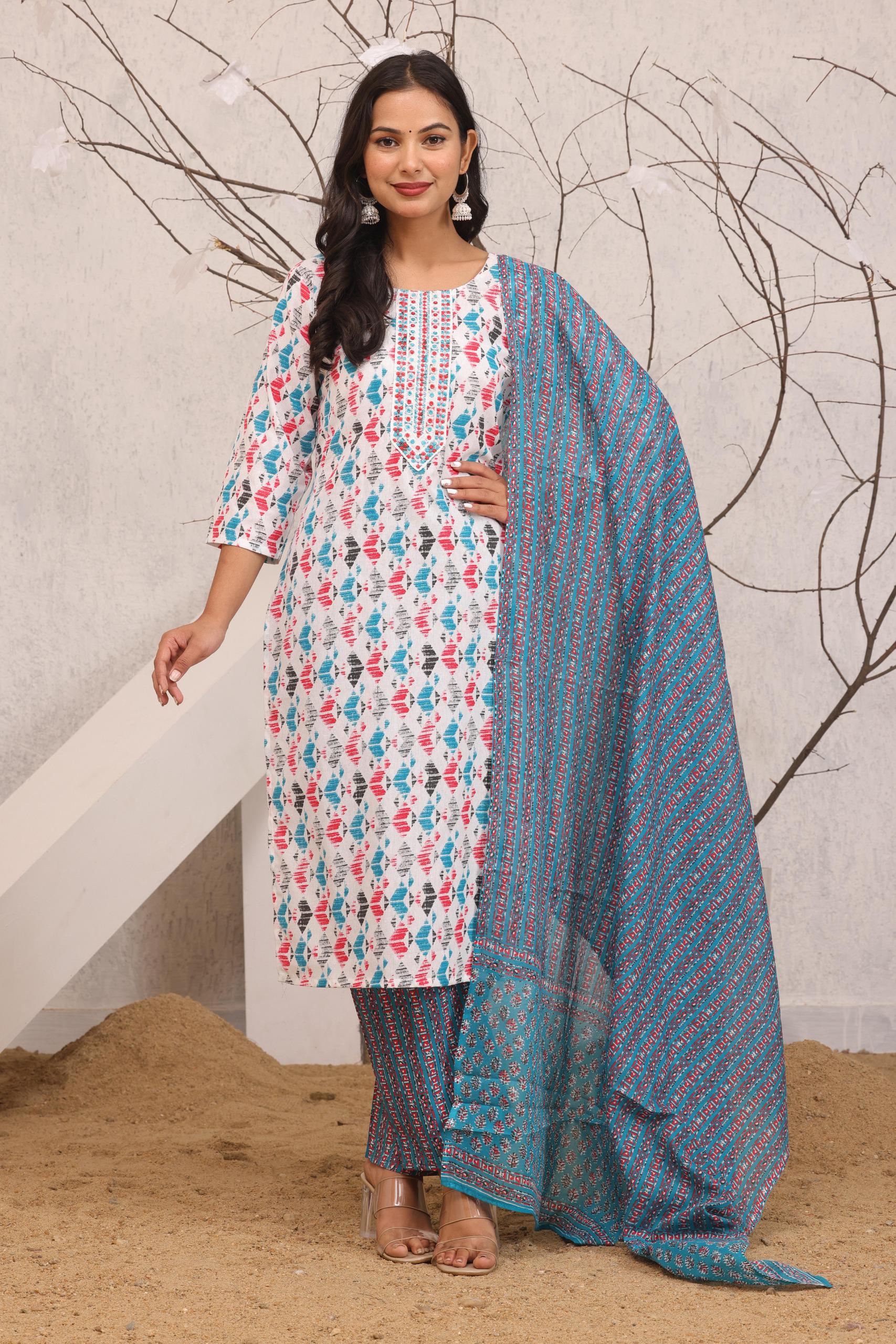 Printed cotton ethnic suit set