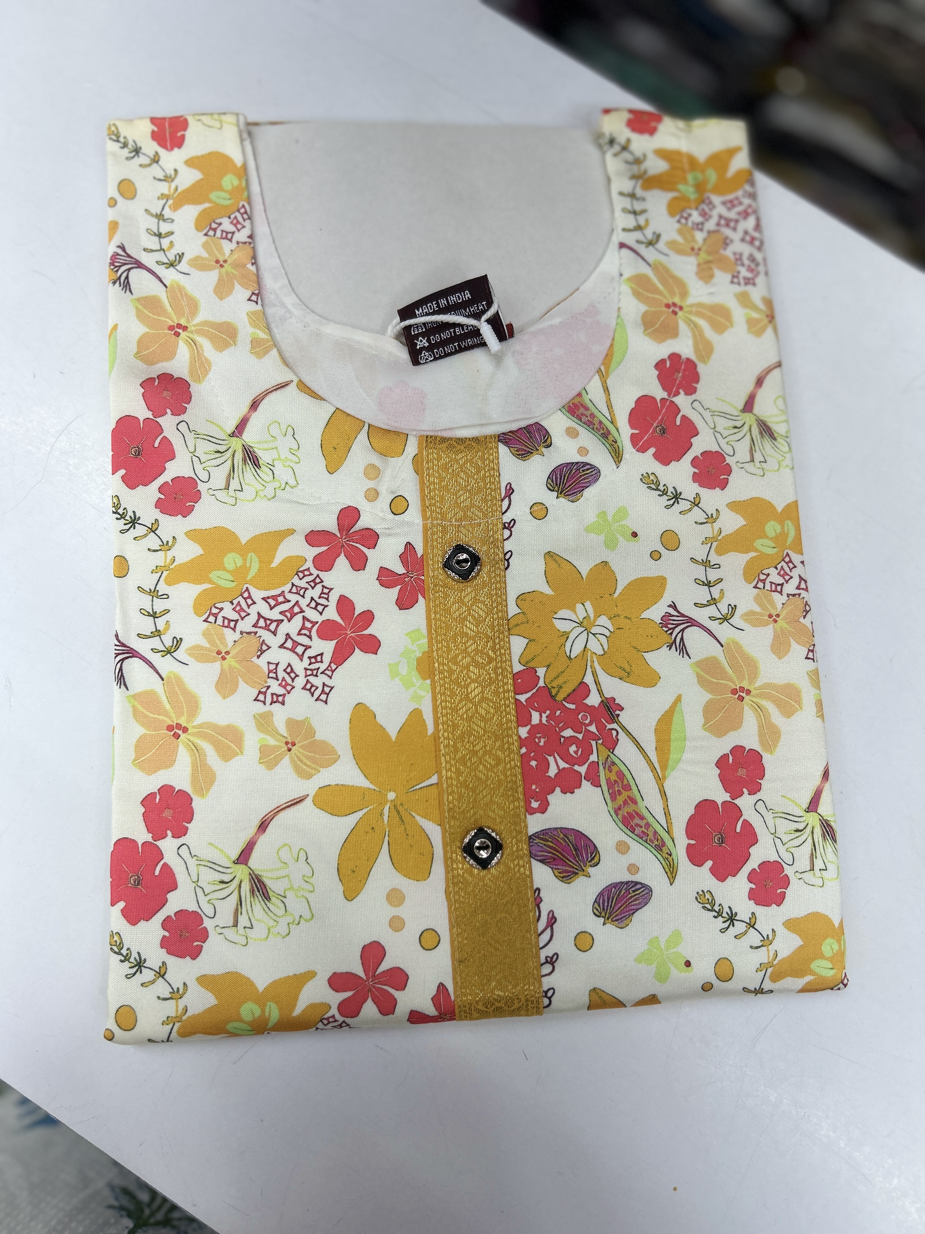 Floral Print Yellow Chiffon Kurti
