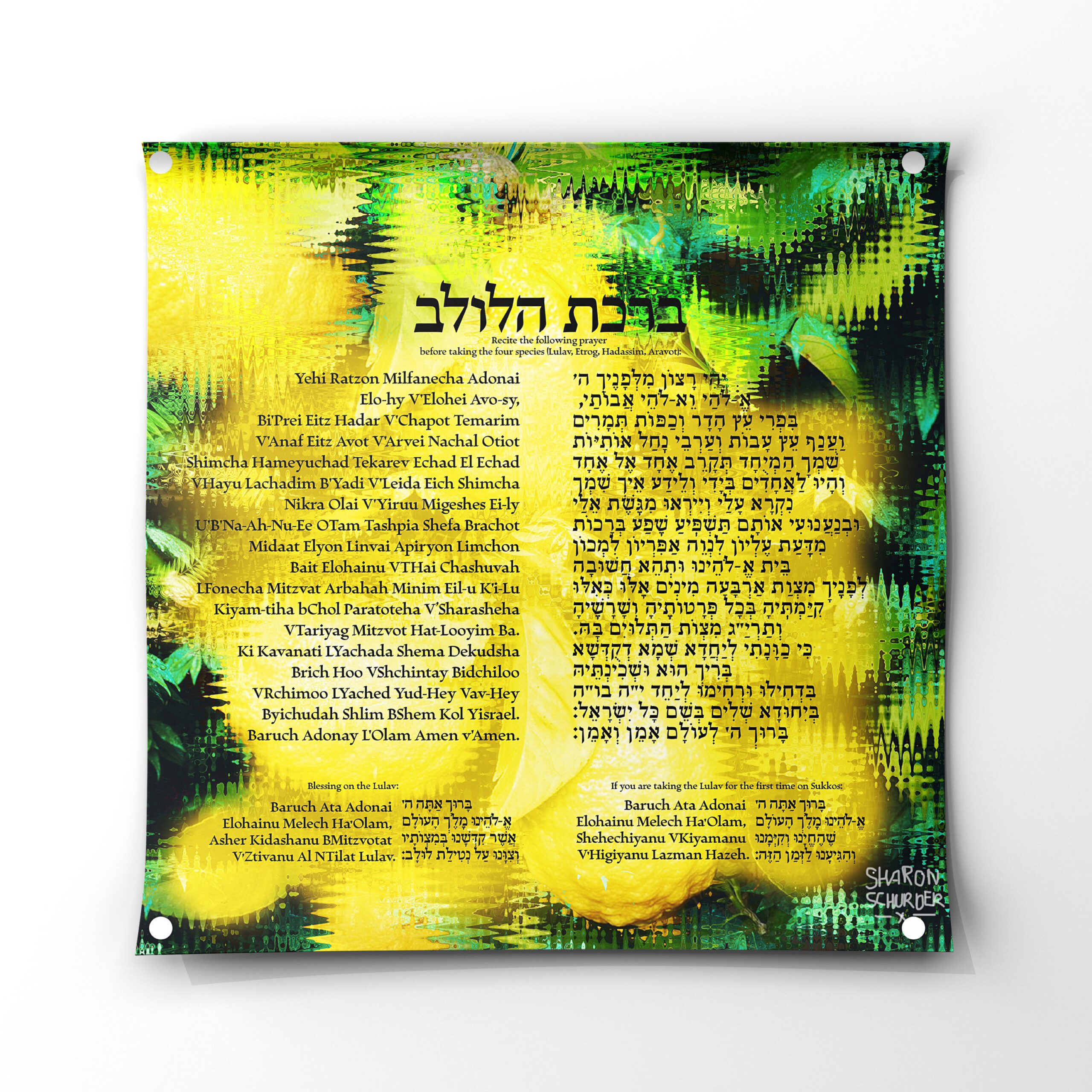 Lulav Blessing Transliterated Sukkah Art for Sukkot