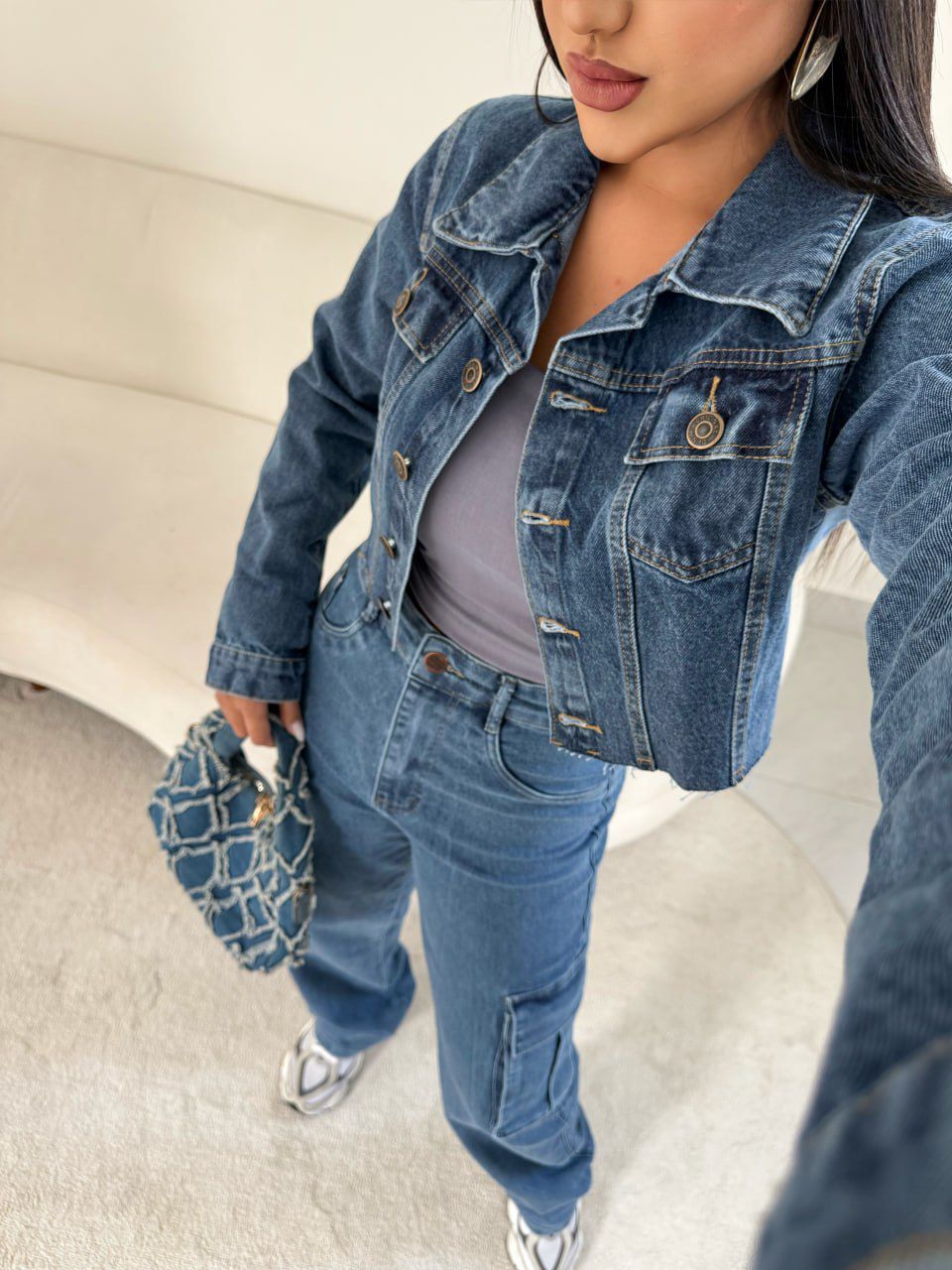 JAQUETA JEANS NAVALHADA