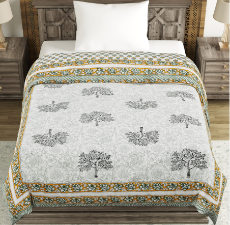 INTERBEST | Block-printed Bedsheets (Single Size, Lightweight)