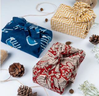 INTERBEST |Reusable Fabric Gift Wraps (Bandhani, Block Print)