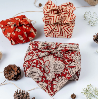 INTERBEST |Reusable Fabric Gift Wraps (Bandhani, Block Print)