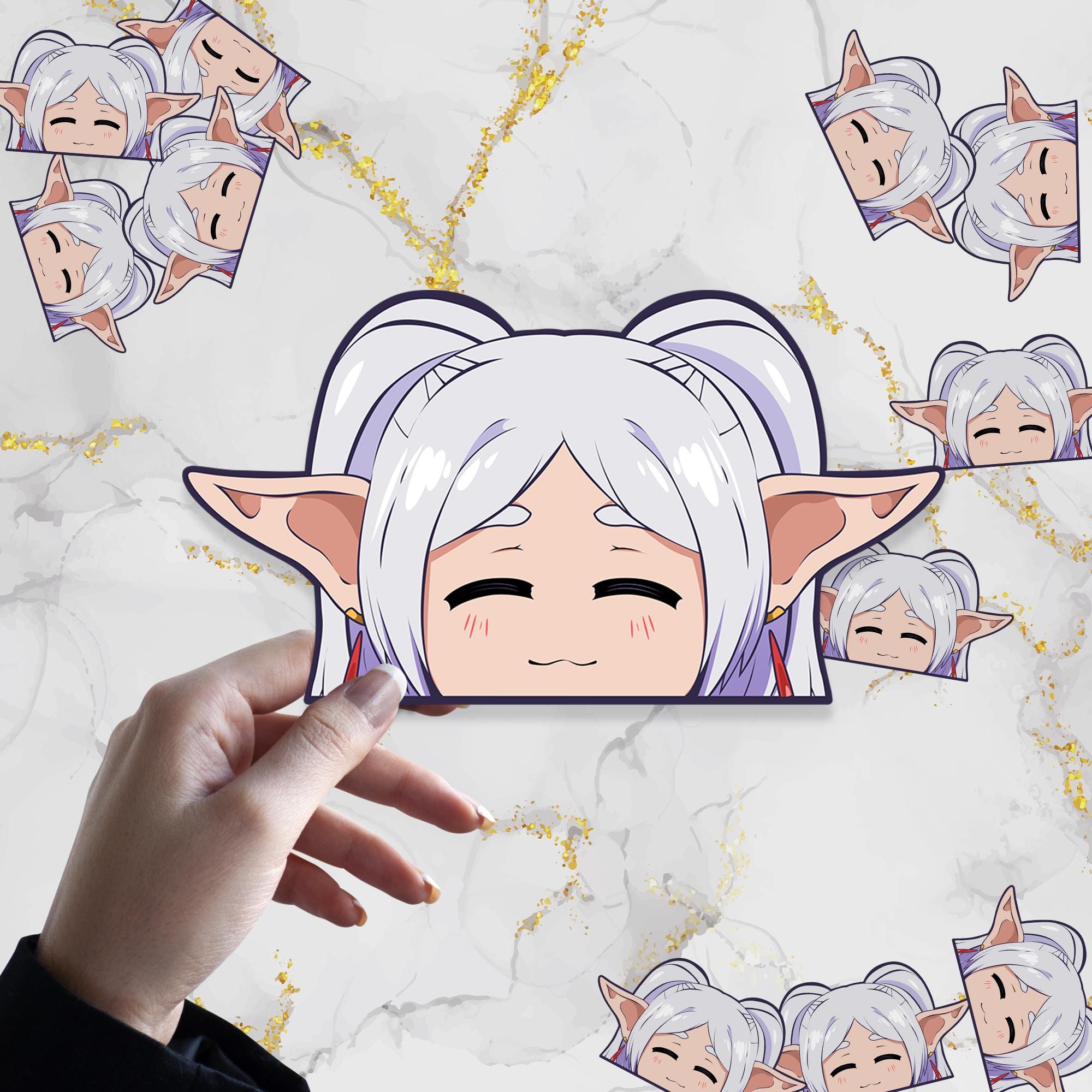 Smiling Elf Mage Waterproof Anime Peeker Sticker 